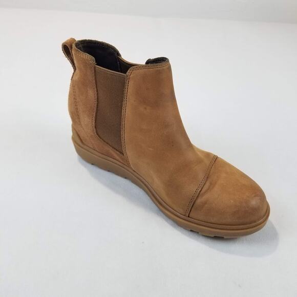 Sorel Boots Womens 9 Evie II Tan Hidden Wedge Nubuck Chelsea Slip On Waterproof - Picture 12 of 12